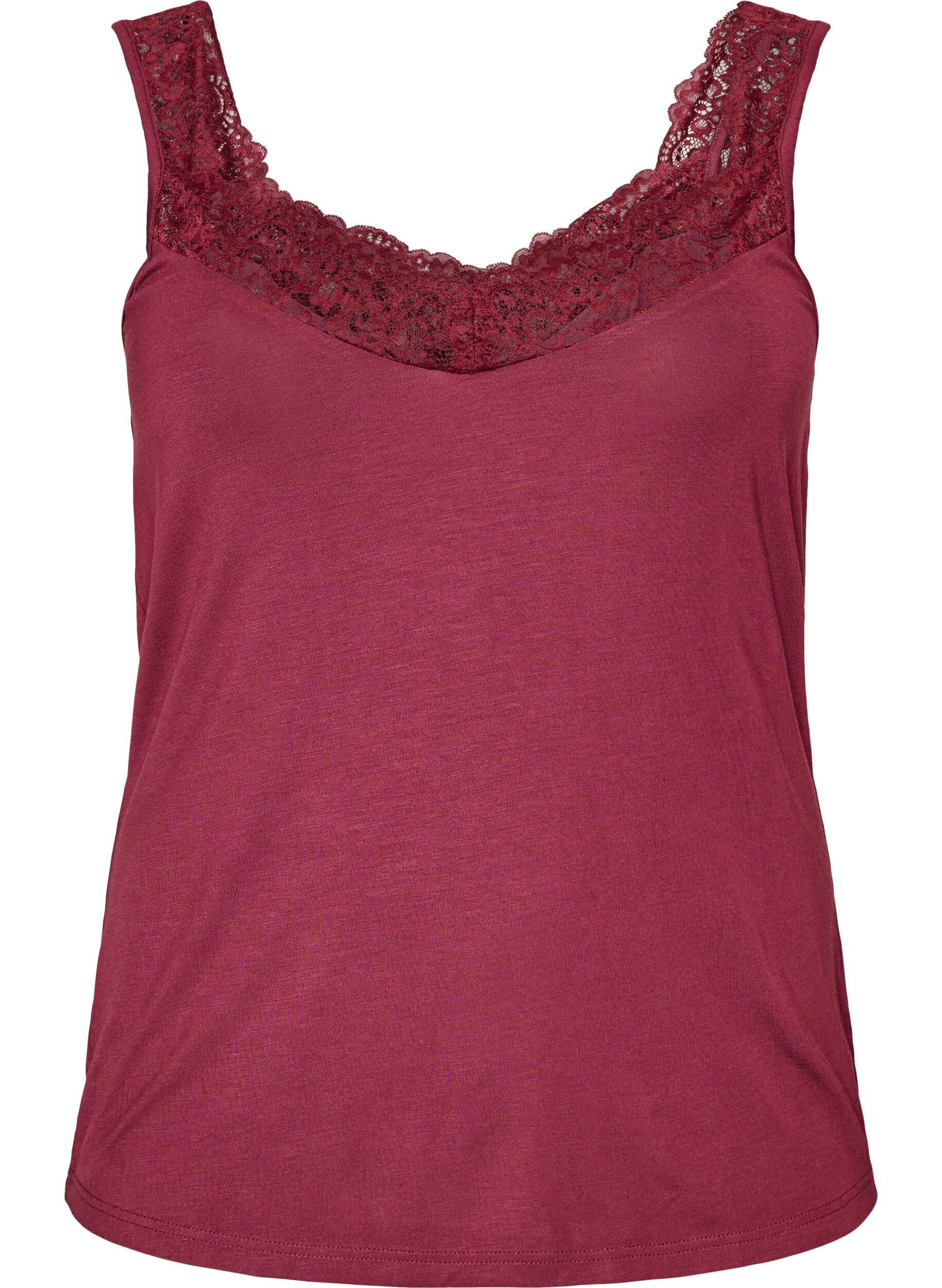 ZizziViscose top met kanten rand, Rood, Packshot image number 0