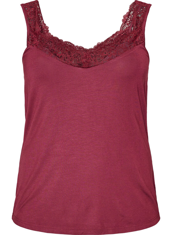 Viscose top met kanten rand, Rood, Packshot image number 0