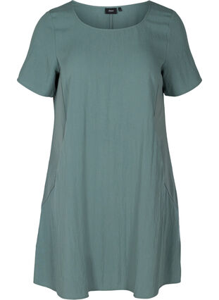 Viscose jurk met korte mouwen en zakken, Balsam Green, Packshot image number 0