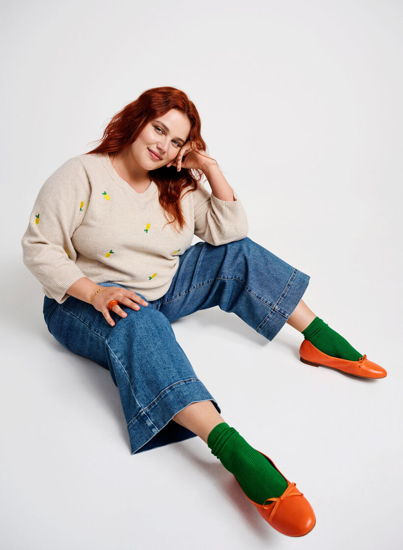 Gebreide blouse met 3/4-mouwen en citroenen, P. Stone Mel. Lemon, Image image number 0