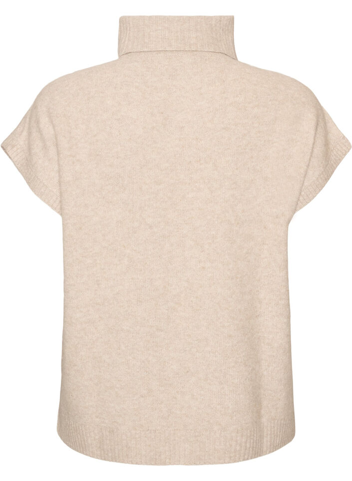 Gebreid vest met col en kabelpatroon, Beige, Packshot image number 1