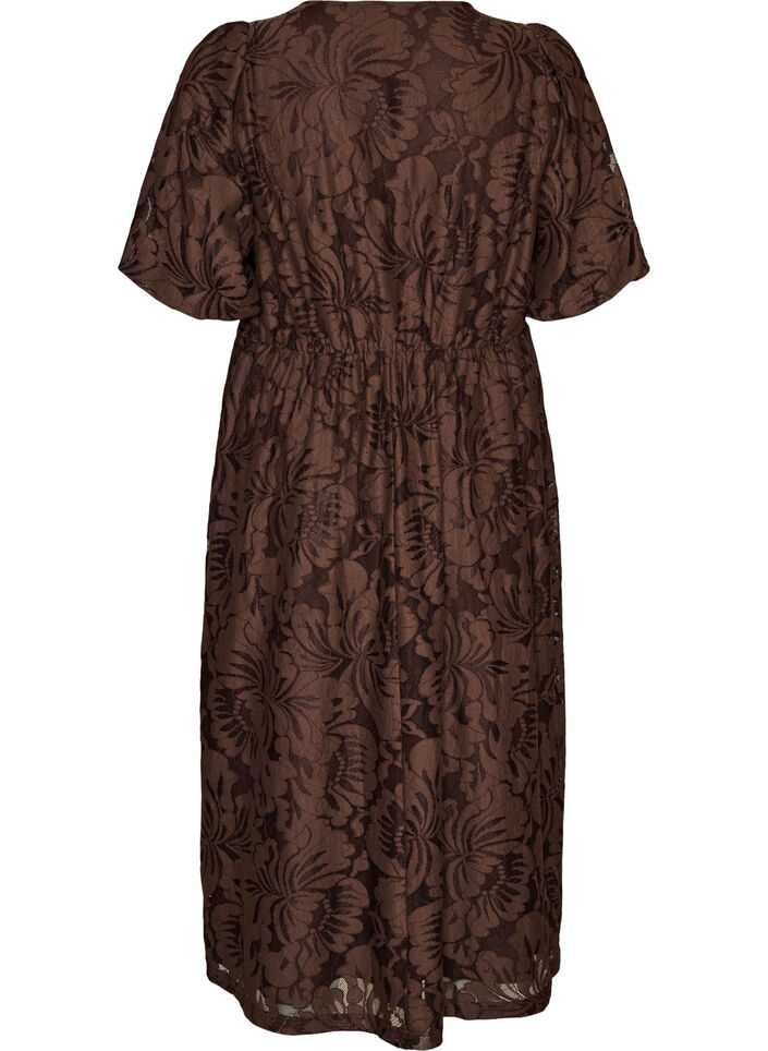 Midi-jurk met bloemenjacquard, Bruin, Packshot image number 1