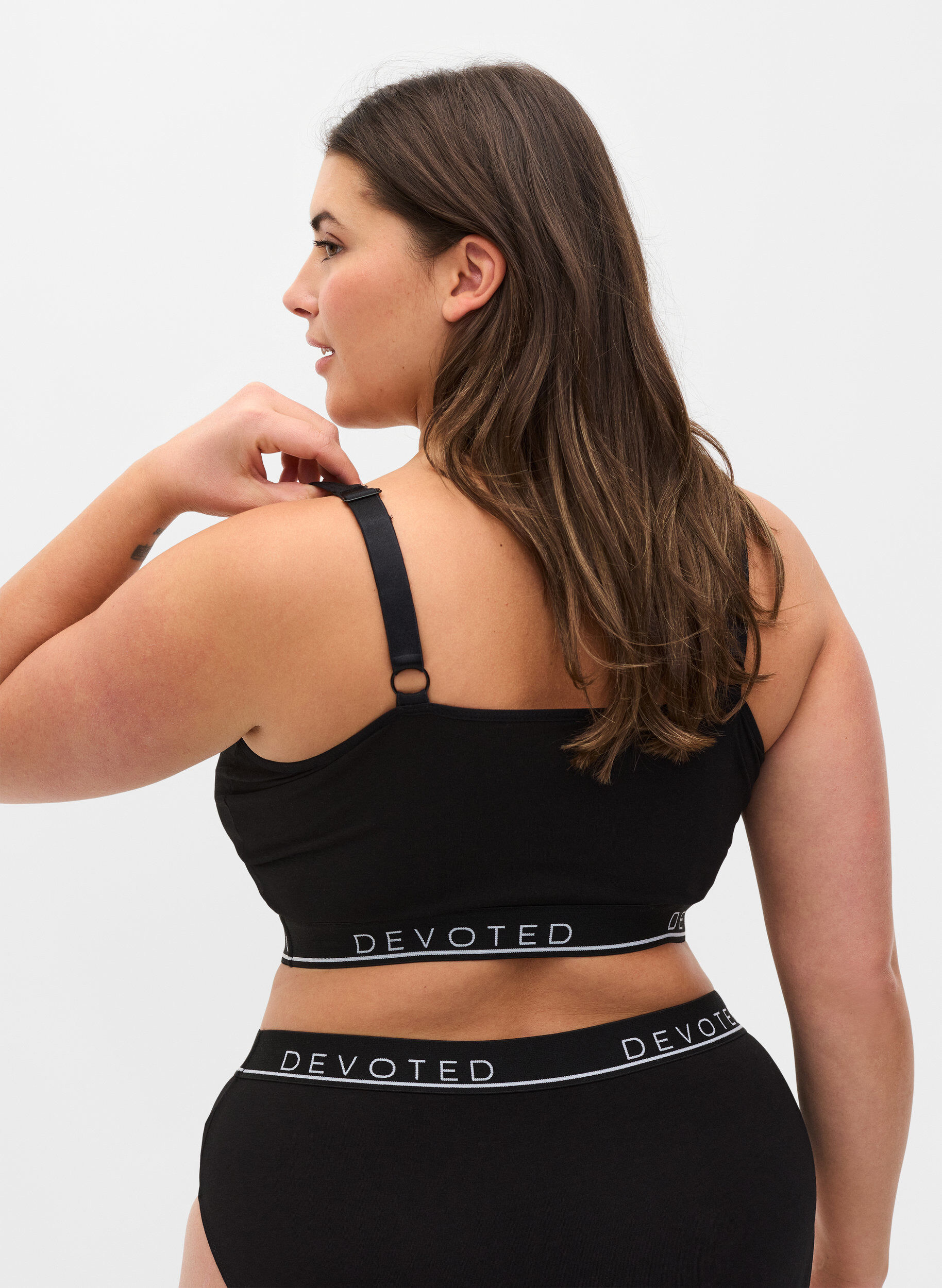 Zizzi Katoenen beha met verstelbare bandjes, Zwart, Model image number 1