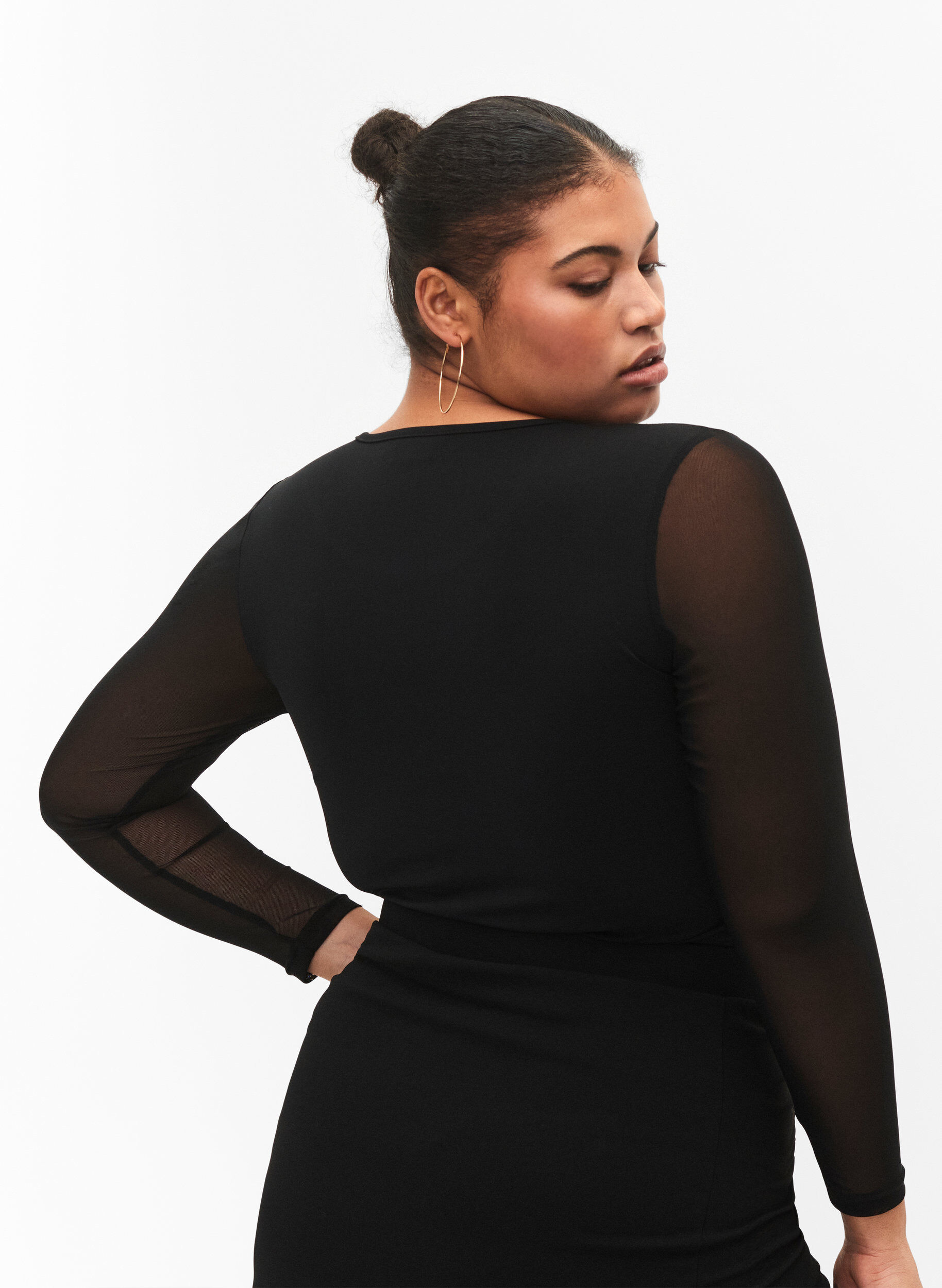 Zizzi Nauwsluitende bodystocking met mesh, Black, Model image number 1