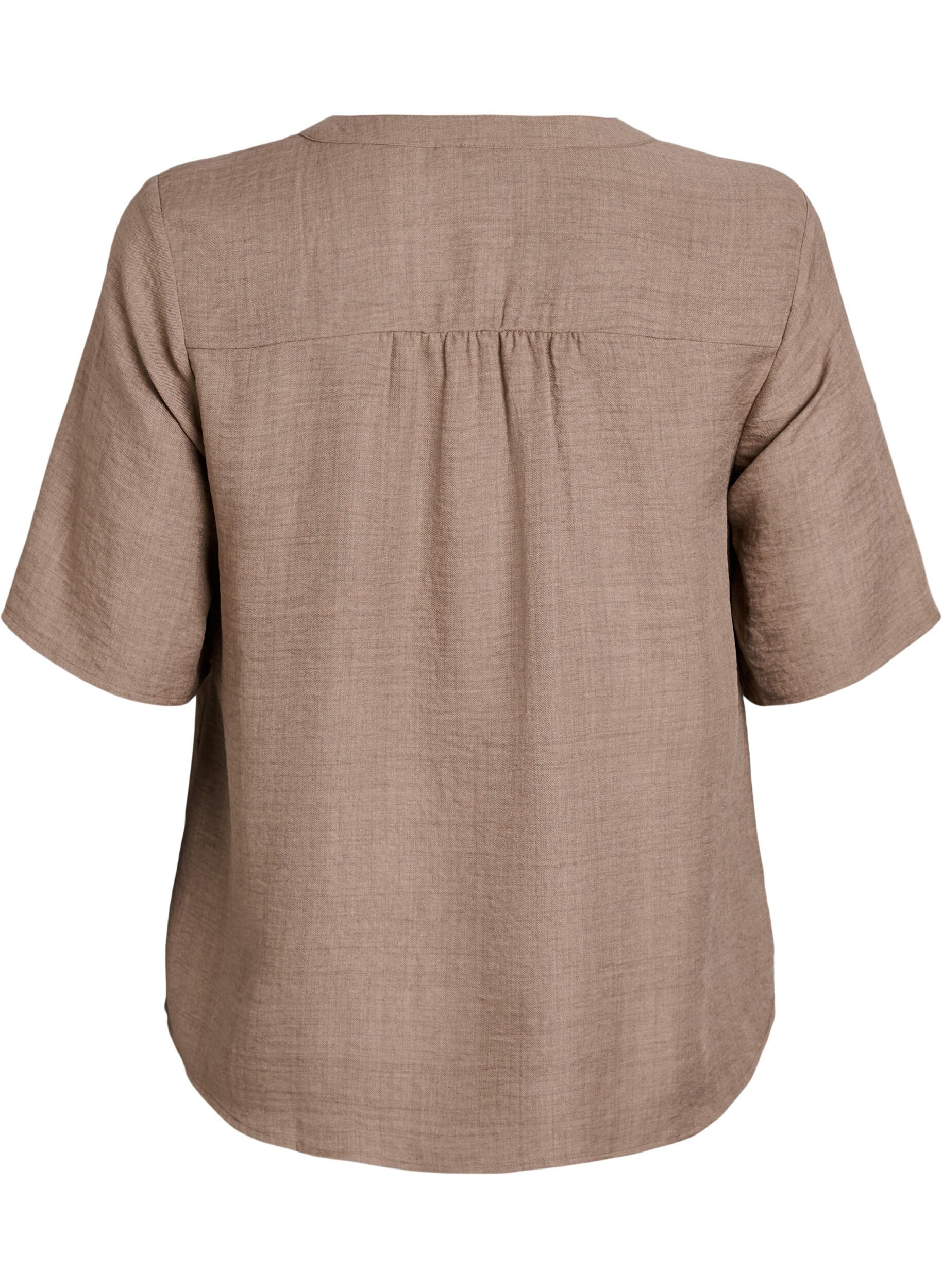 Zizzi Overhemd blouse met V-hals en korte mouwen, Bruin, Packshot image number 1
