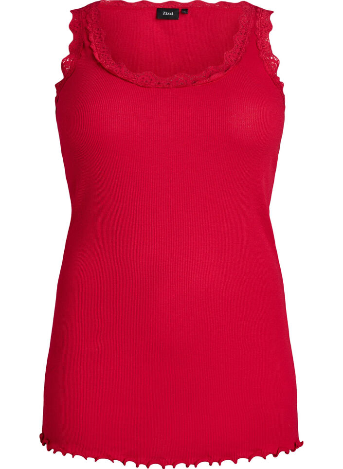 Top met kanten afwerking, Rood, Packshot image number 0