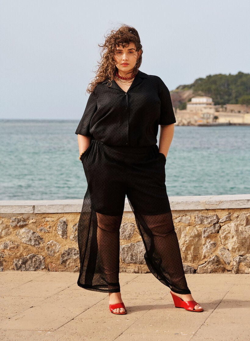 Losse chiffonbroek met stippen, Zwart, Image image number 0