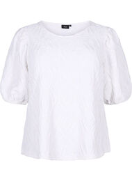 Blouse met structuur en korte mouwen, Bright White