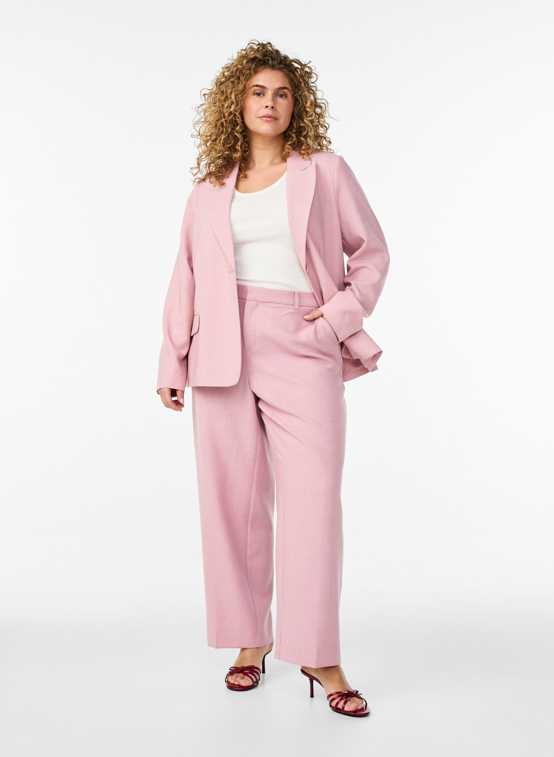 Op maat gemaakte broek met een hoge taille en straight-fit, Roze, Model