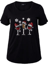 Kerst T-shirt met pailletten, Black w. Wine