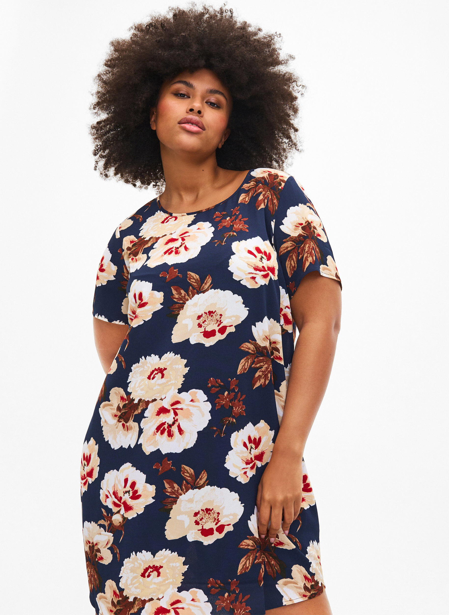 Zizzi Jurk met print en korte mouwen, Blauw, Image image number 1