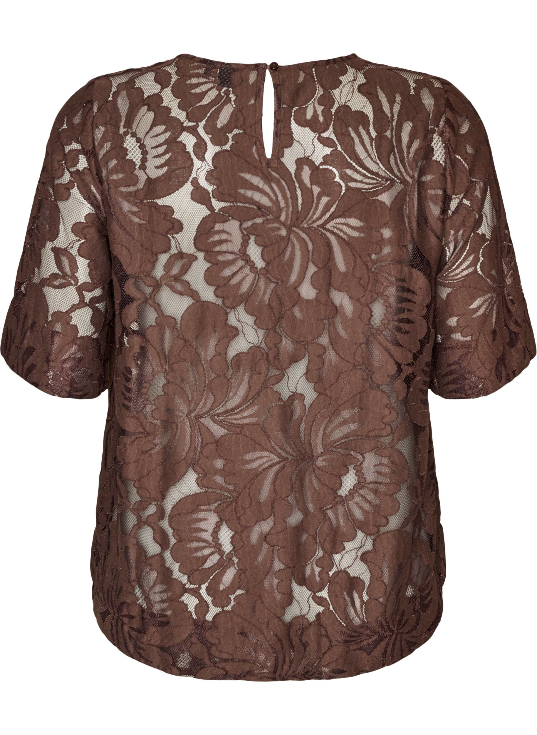 ZizziKanten blouse met korte mouwen, Bruin, Packshot image number 1