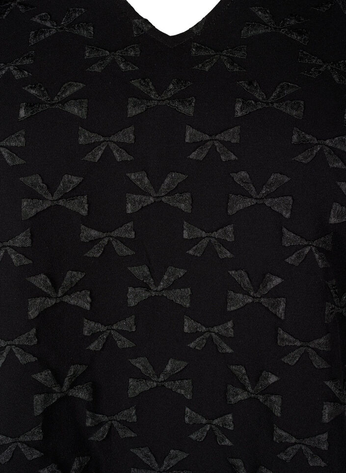 Jacquard blouse met korte mouwen en strikjes, Black W. Bow, Packshot image number 2