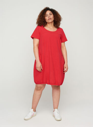 Katoenen jurk met korte mouwen, Lipstick Red, Model image number 2