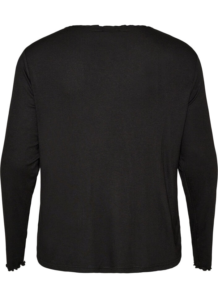 Viscose nachttop met lange mouwen, Zwart, Packshot image number 1