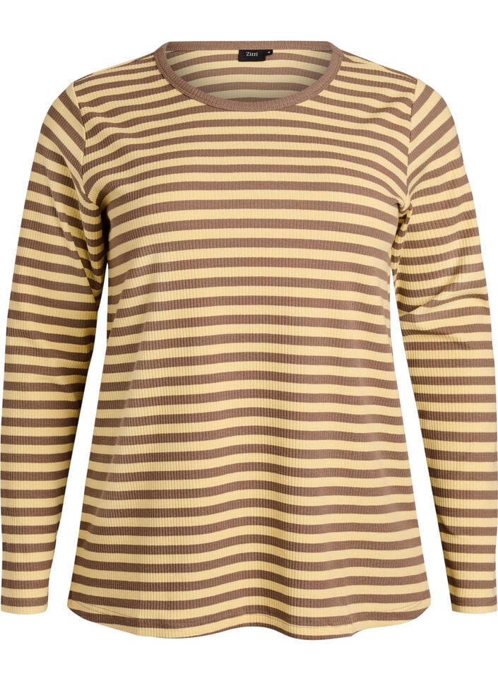 Gestreepte blouse met lange mouwen, Bruin, Packshot