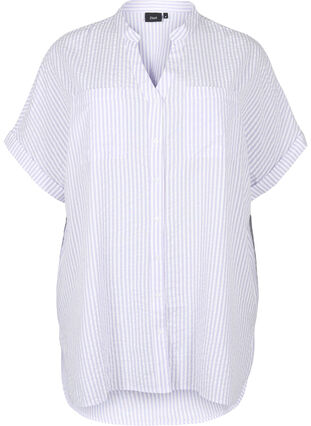 Gestreept overhemd met borstzakken, White/LavenderStripe, Packshot image number 0
