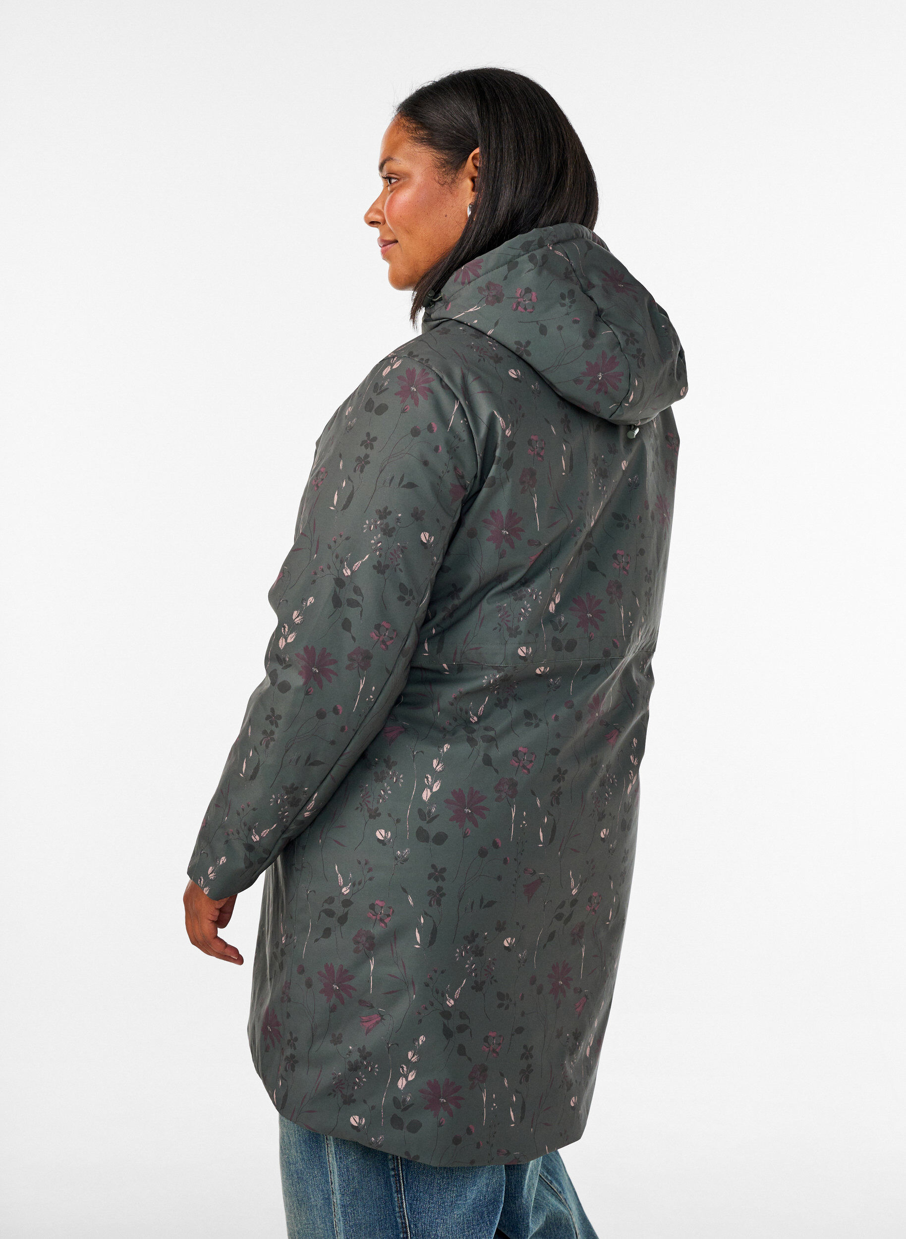 ZizziGewatteerde winterjas met bloemenprint, Groen, Model image number 2