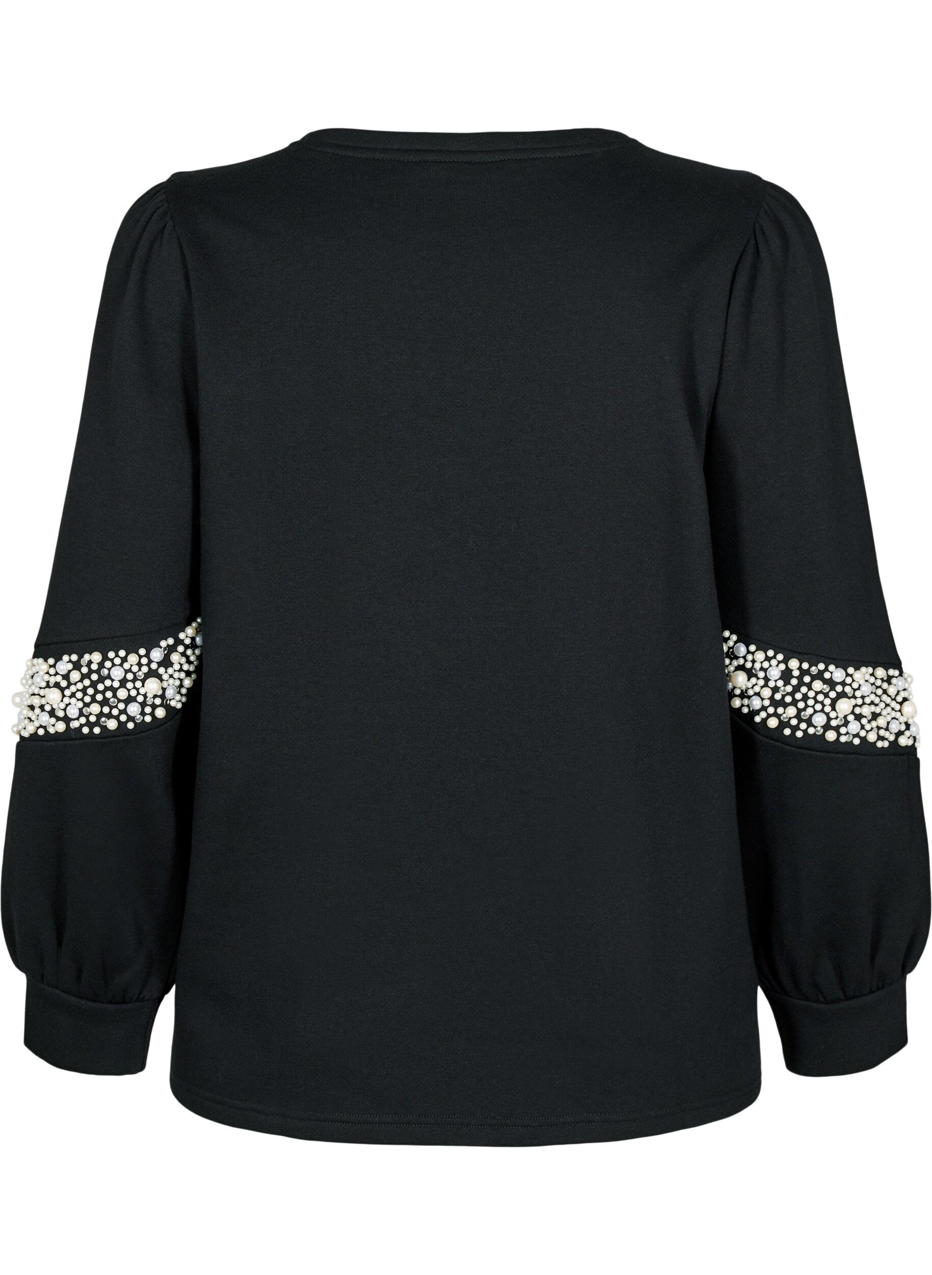 Zizzi Sweatshirt met pareldetails, Black, Packshot image number 1