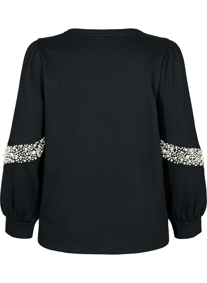 Sweatshirt met pareldetails, Black, Packshot image number 1