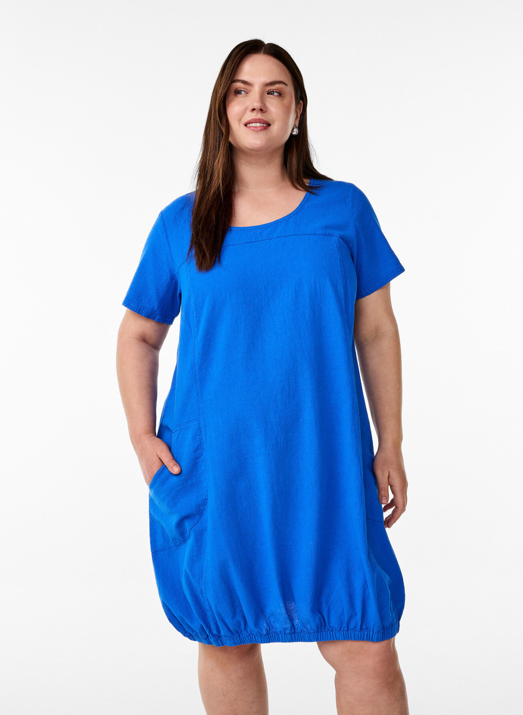ZizziKatoenen jurk met korte mouwen, Blauw, Model image number 0