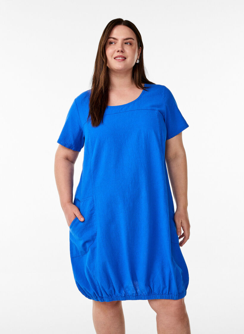 Katoenen jurk met korte mouwen, Blauw, Model image number 0