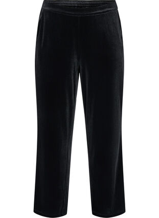Losvallende broek in velours, Black, Packshot image number 0