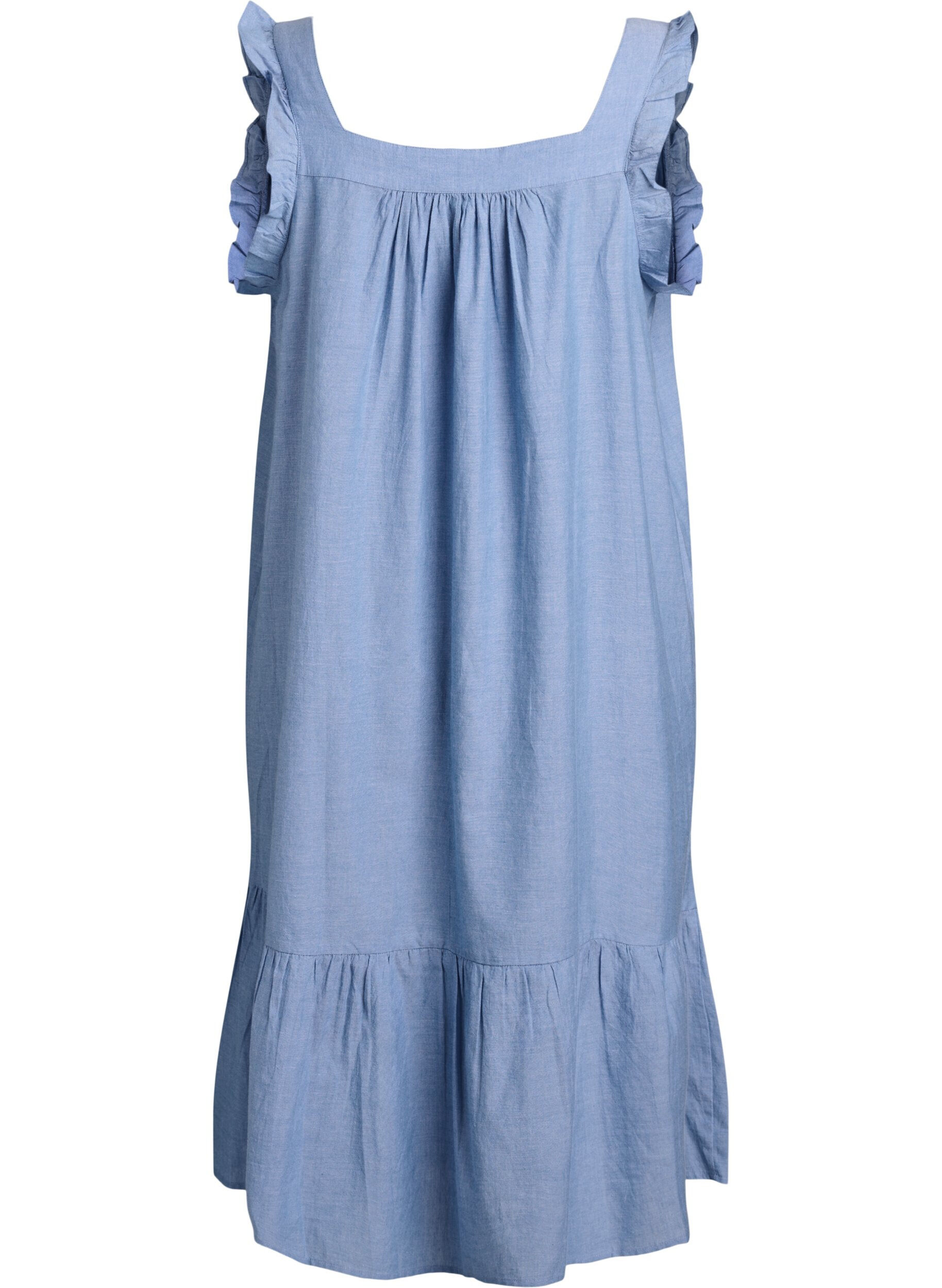 ZizziMidi-jurk in katoen met ruches, Blauw, Packshot image number 1