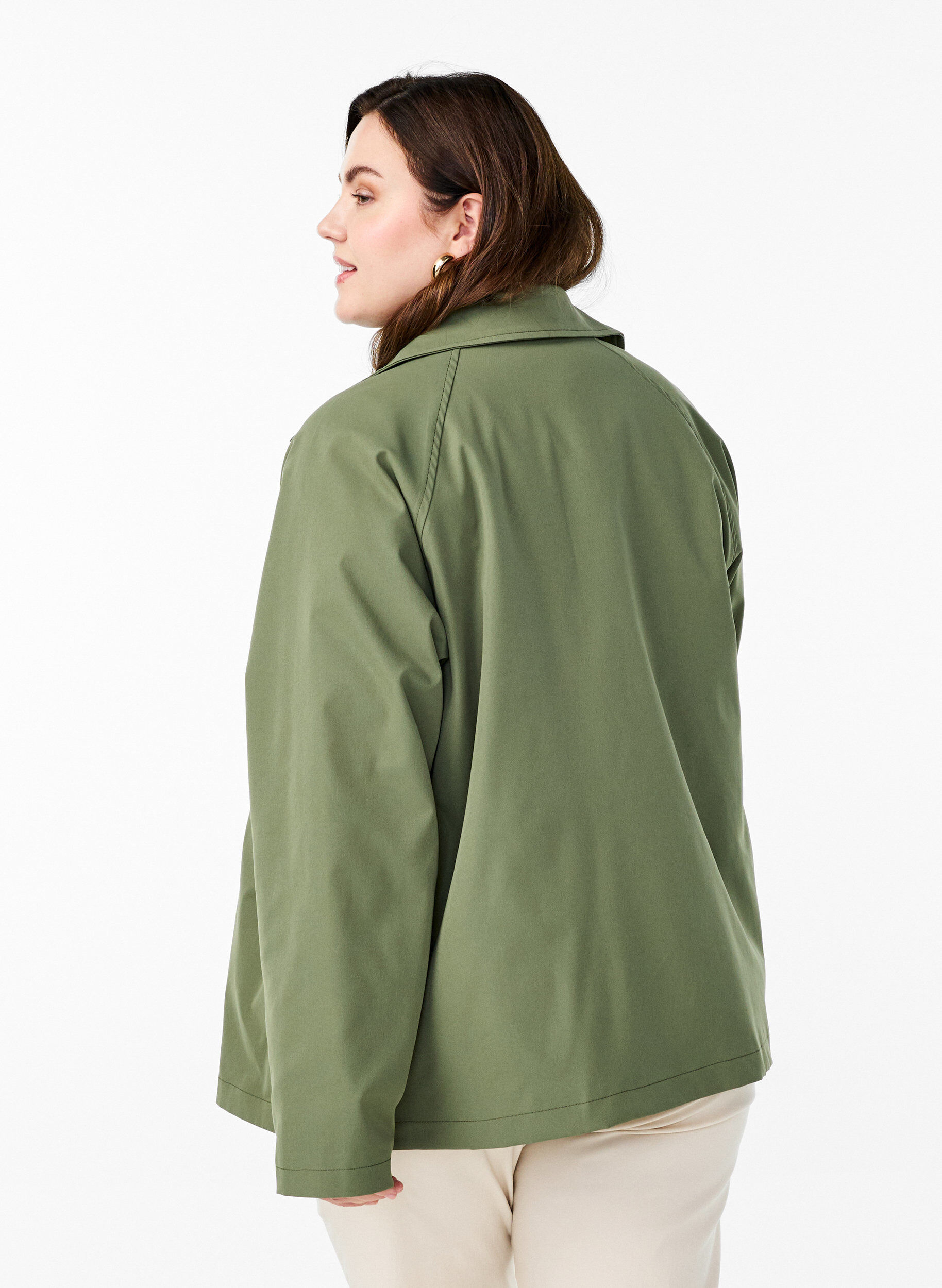 Zizzi Korte trenchcoat met zakken, Groen, Model image number 2