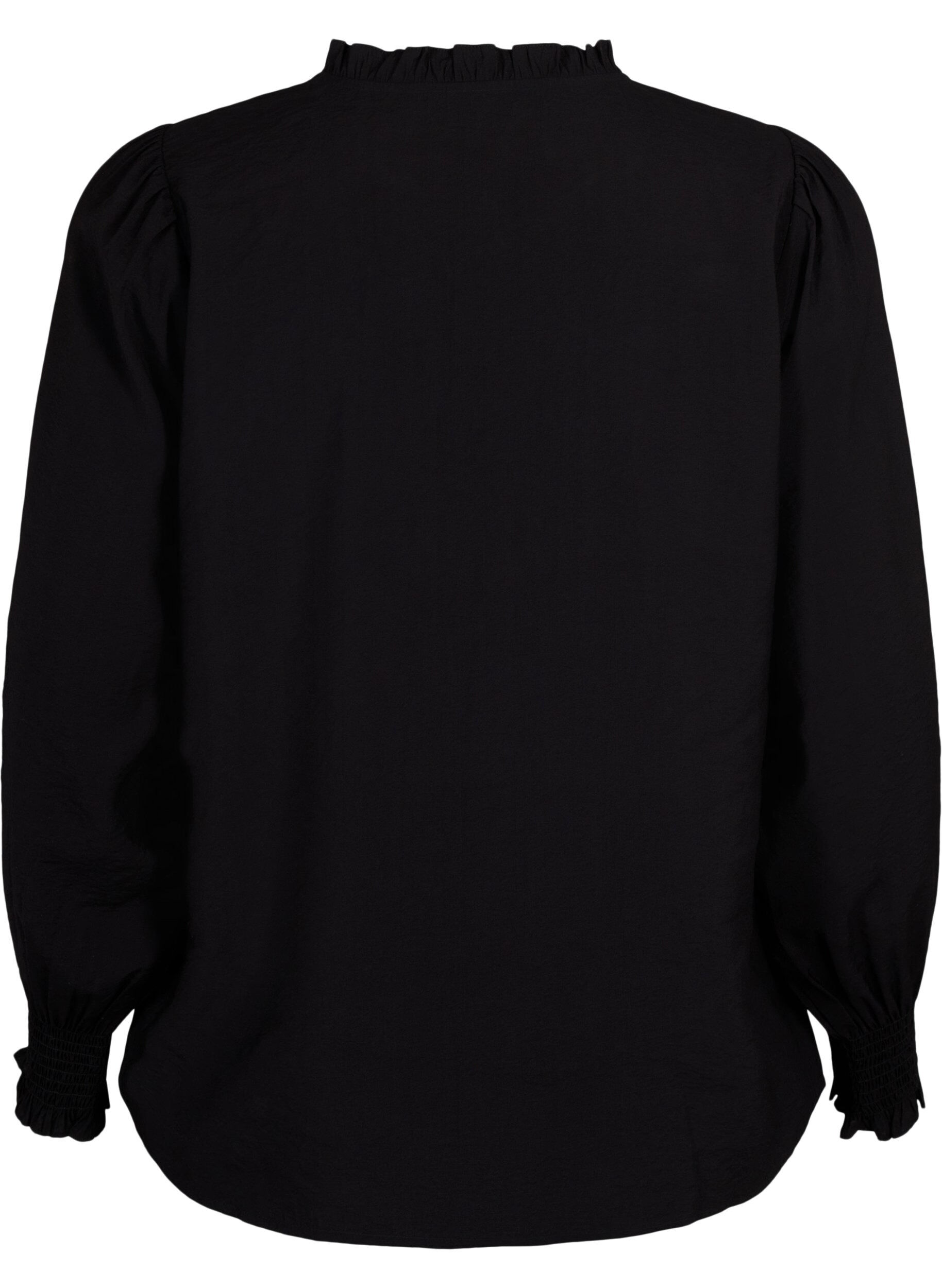 Zizzi Blouse met ruches en broderie anglaise, Black, Packshot image number 1