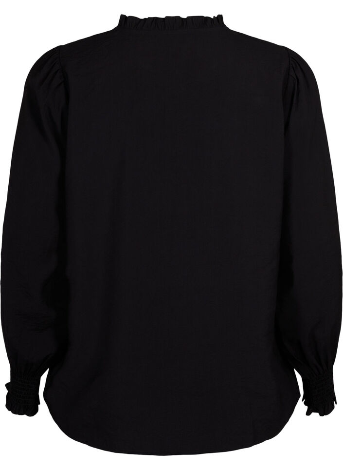 Blouse met ruches en broderie anglaise, Black, Packshot image number 1