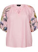 Blouse met bloemenprint mouwen en strikdetail, Roze, Packshot image number 0