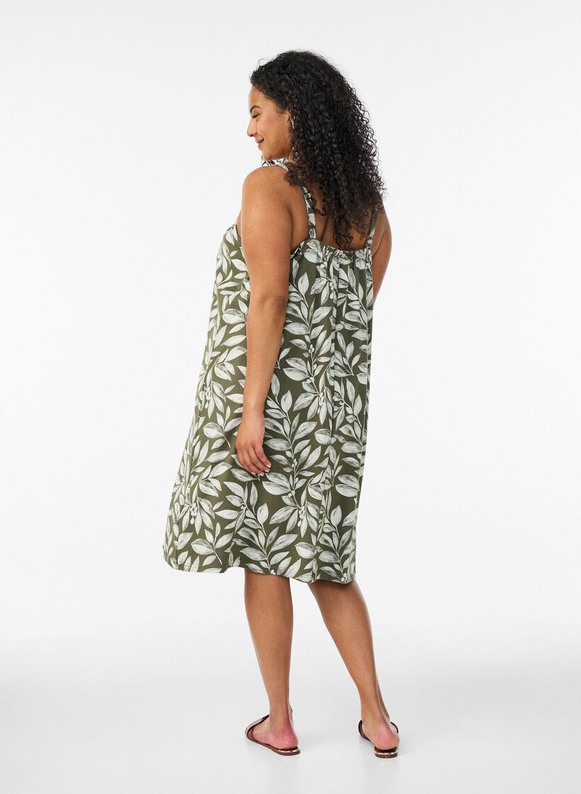 Jurk met middelhoge bandjes van biologisch katoen, Groen, Model image number 2