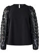 Blouse met 3D-bloemen, Black, Packshot image number 0