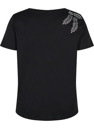Katoenen t-shirt met korte mouwen en siersteentjes, Black Stone, Packshot image number 1