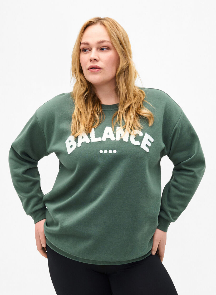 Sweatshirt met badstof tekst, Groen, Model image number 0