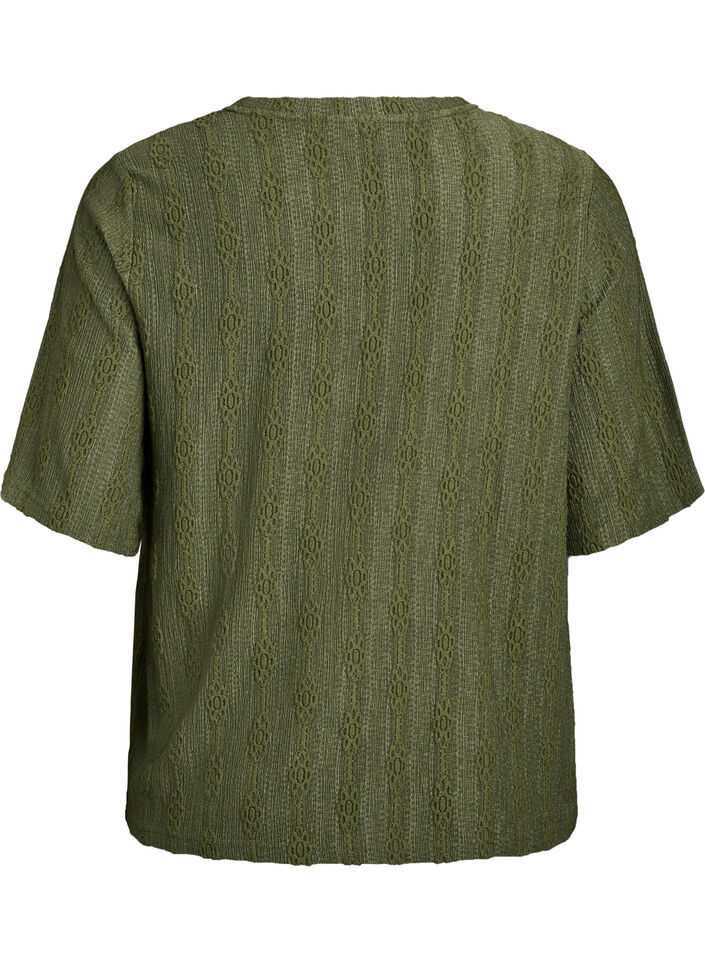 Blouse met structuurpatroon en korte mouwen, Groen, Packshot image number 1