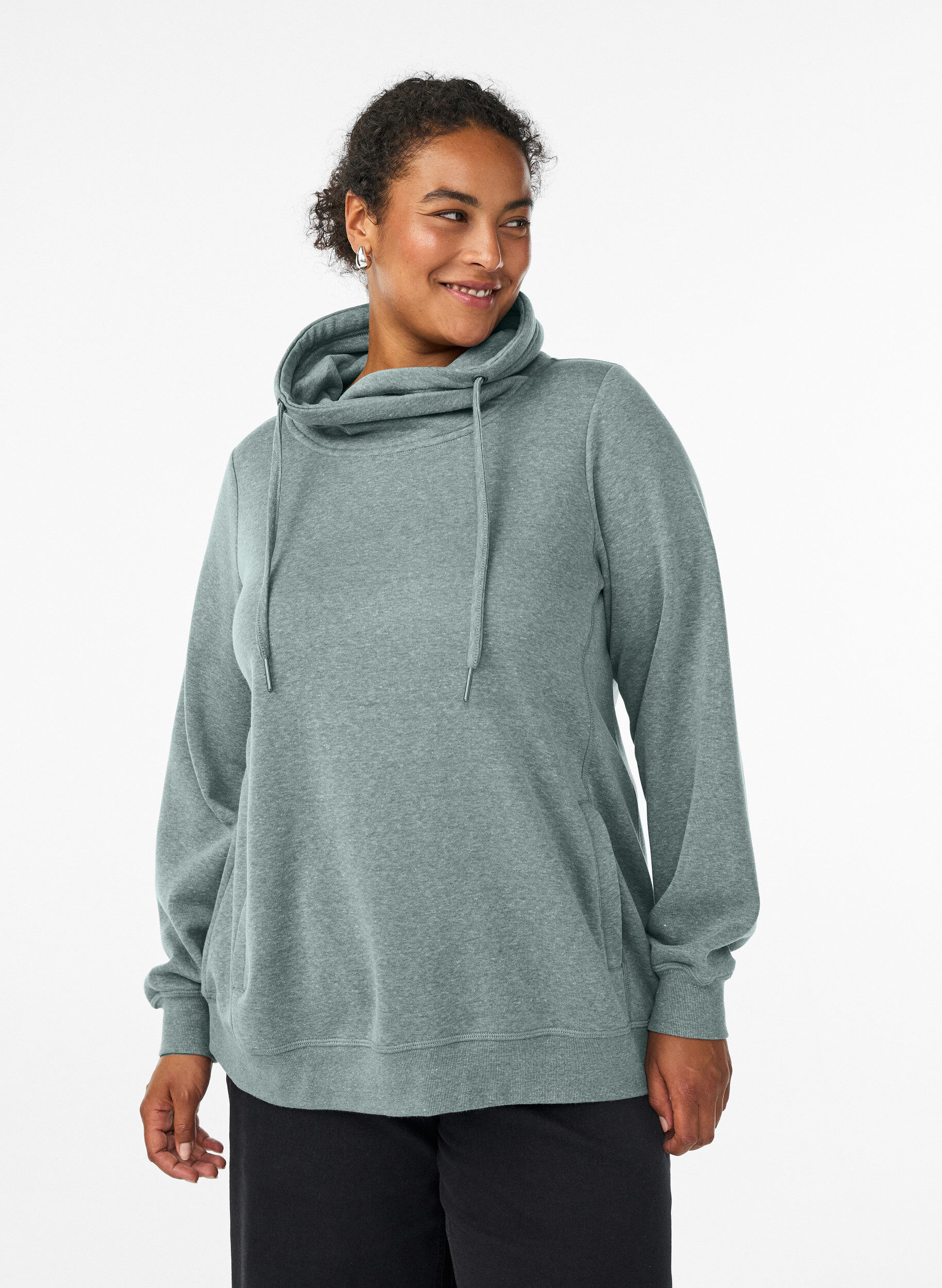 Zizzi FLASH - Sweatshirt met hoge kraag en zakken, Groen, Model image number 0