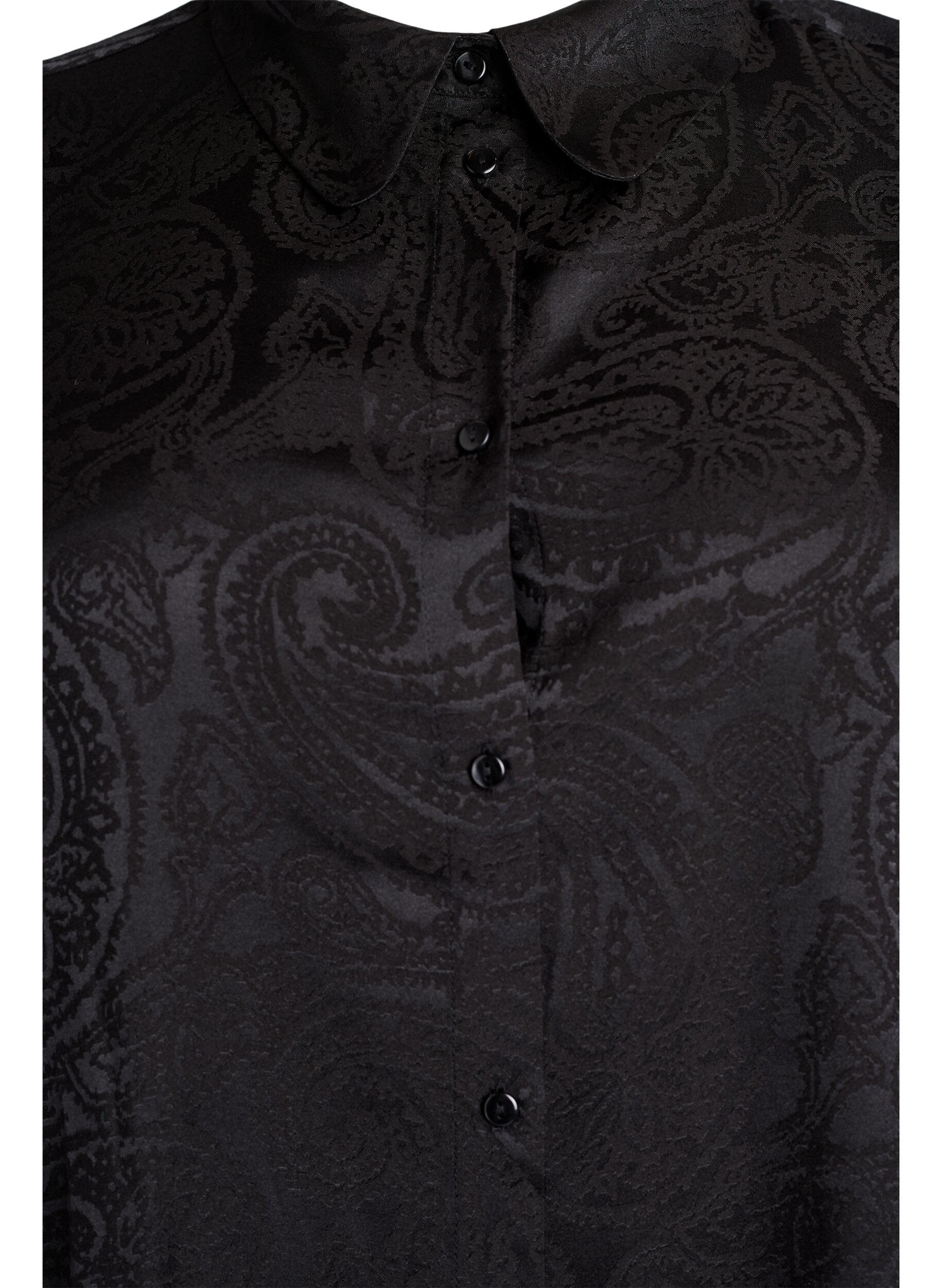 Zizzi Shirt met ton-sur-ton paisleypatroon, Zwart, Packshot image number 2
