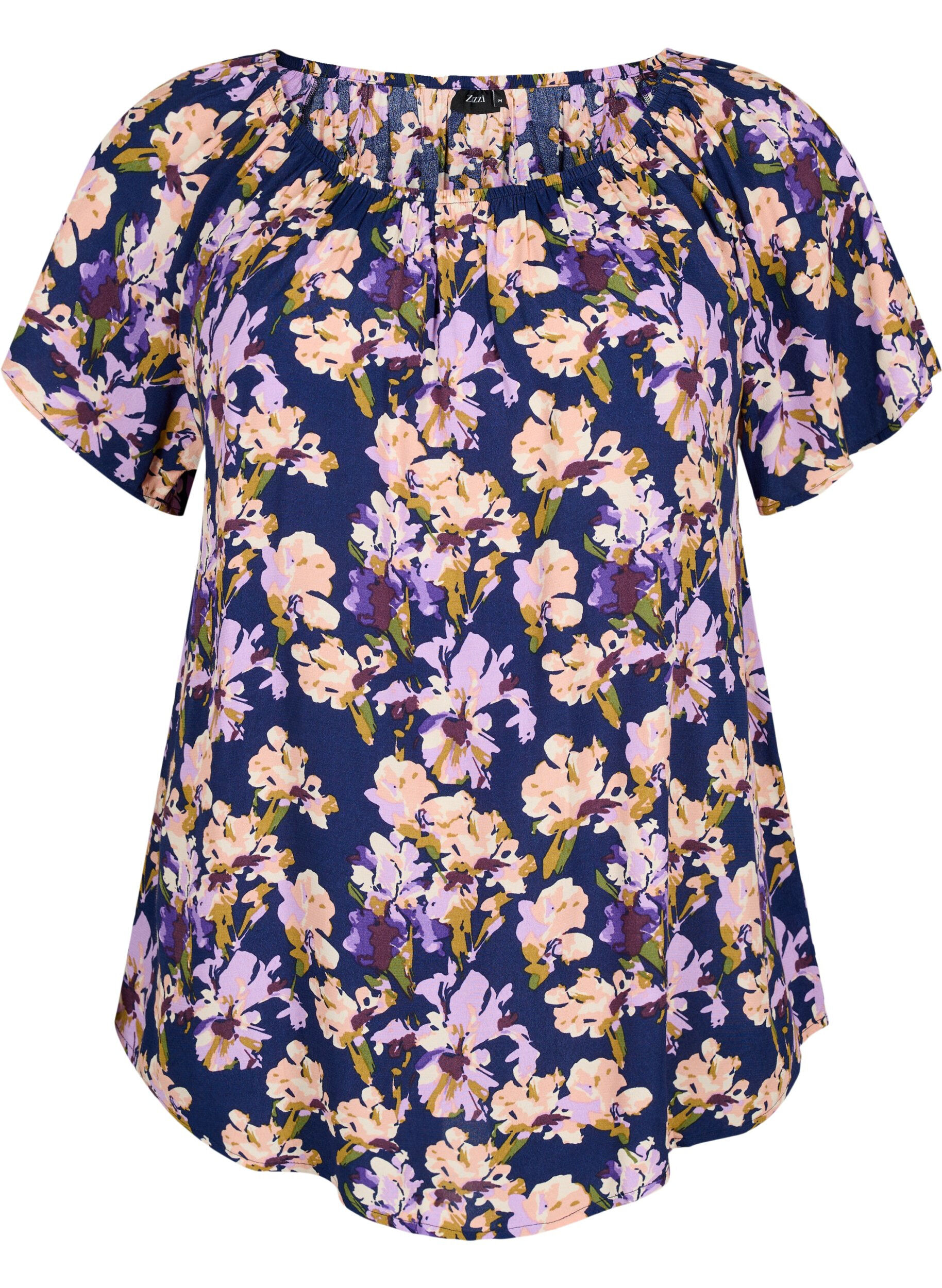 Zizzi Gebloemde viscose blouse met korte mouwen, Small Flower AOP, Packshot image number 0