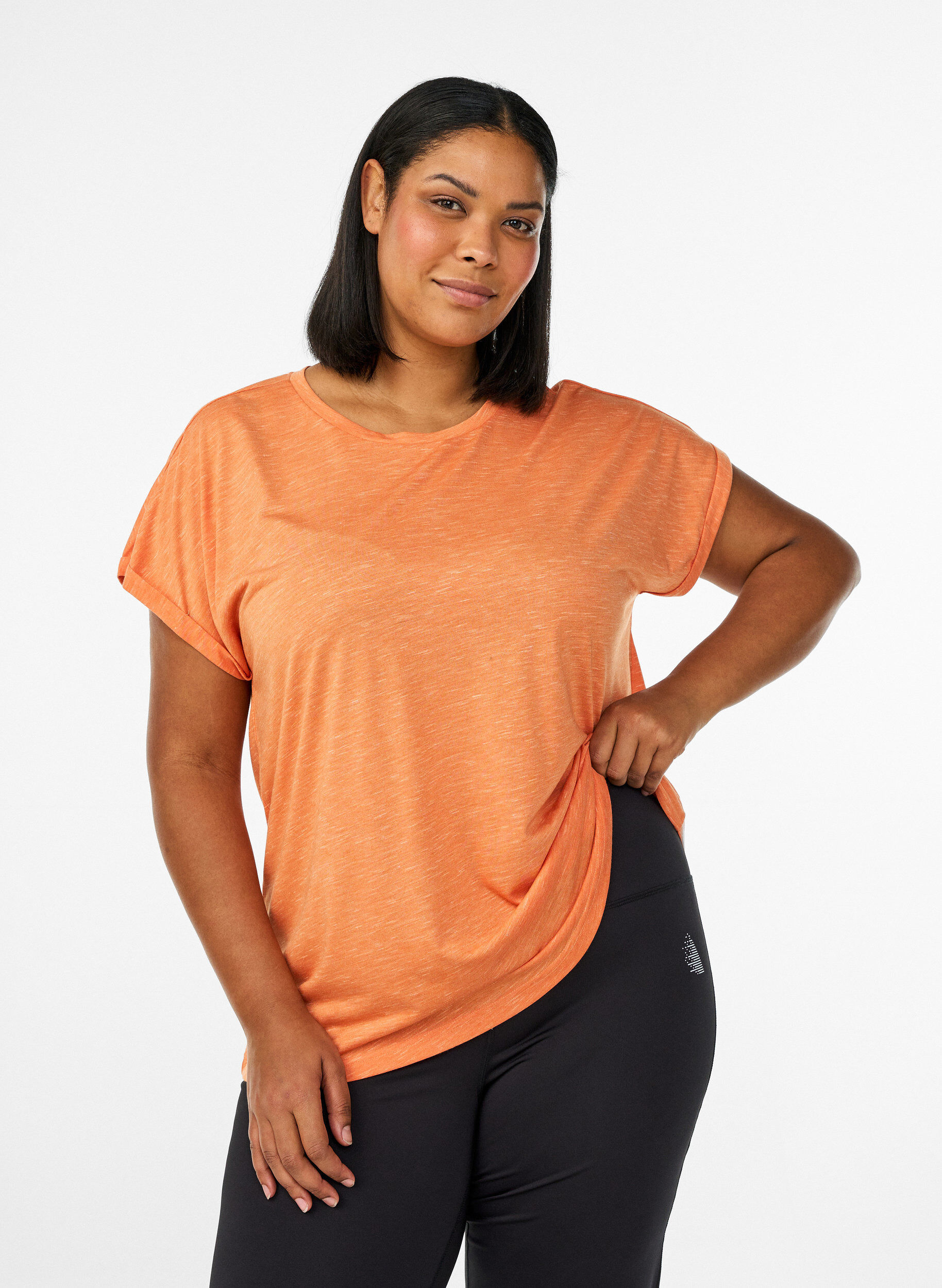 Zizzi Losse workout T-shirt met korte mouwen, Oranje, Model image number 0