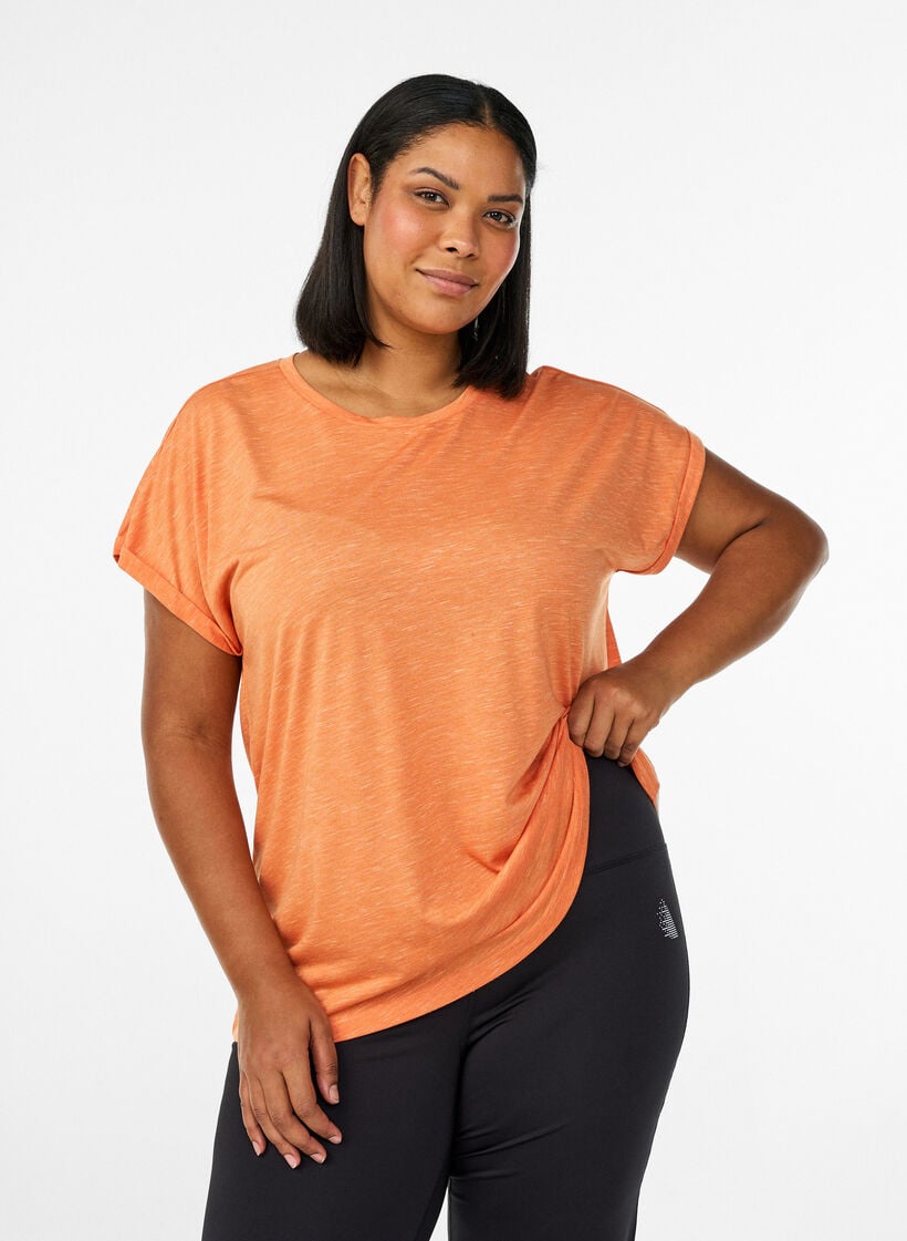 Losse workout T-shirt met korte mouwen, Oranje, Model image number 0