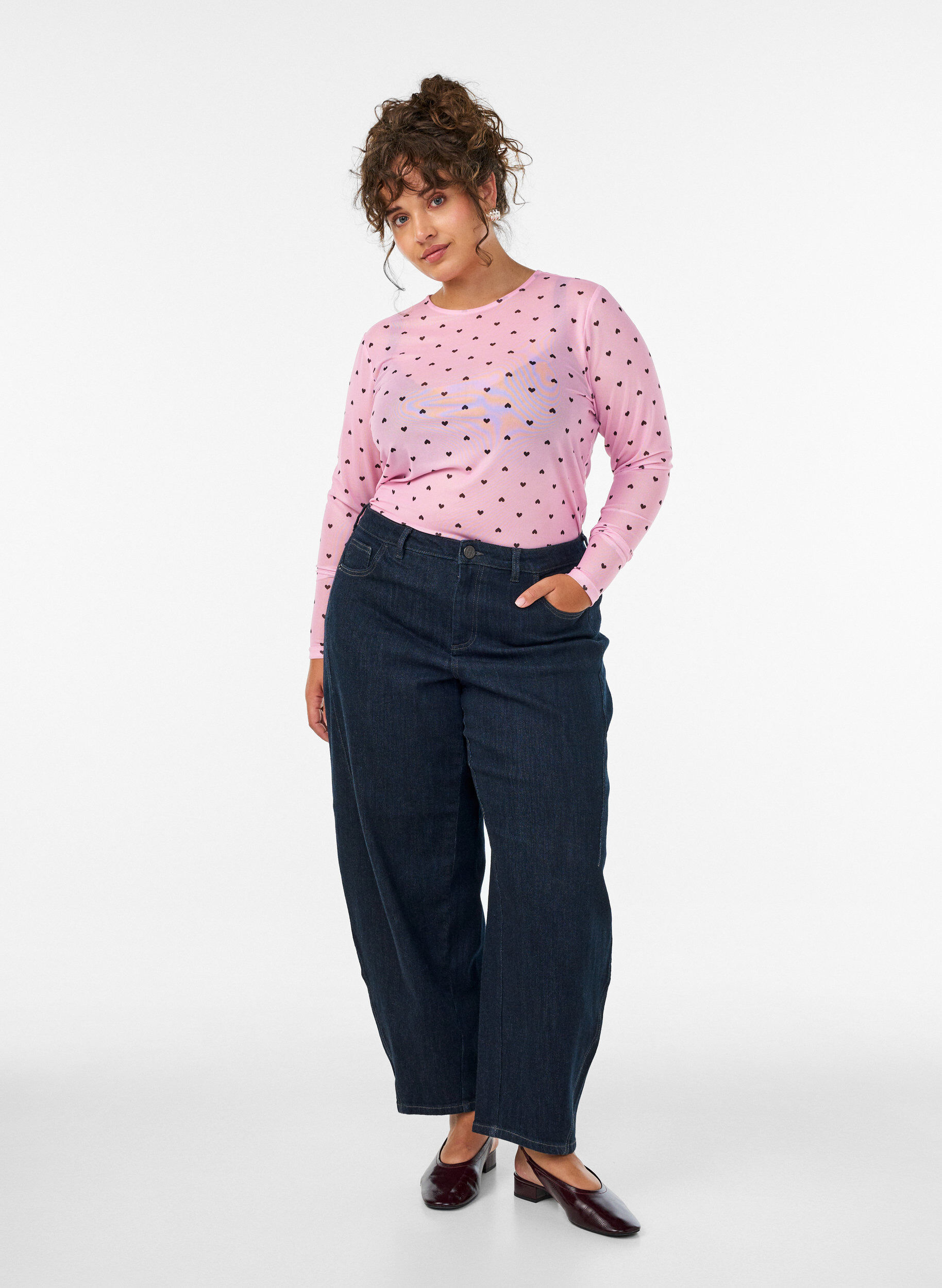 ZizziMesh blouse met print, Roze, Model image number 1