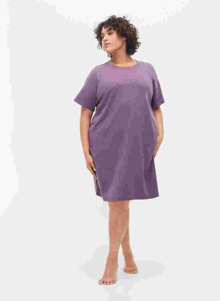 Gemêleerd t-shirt pyjama jurk met korte mouwen, Vintage Violet Mel., Model image number 2