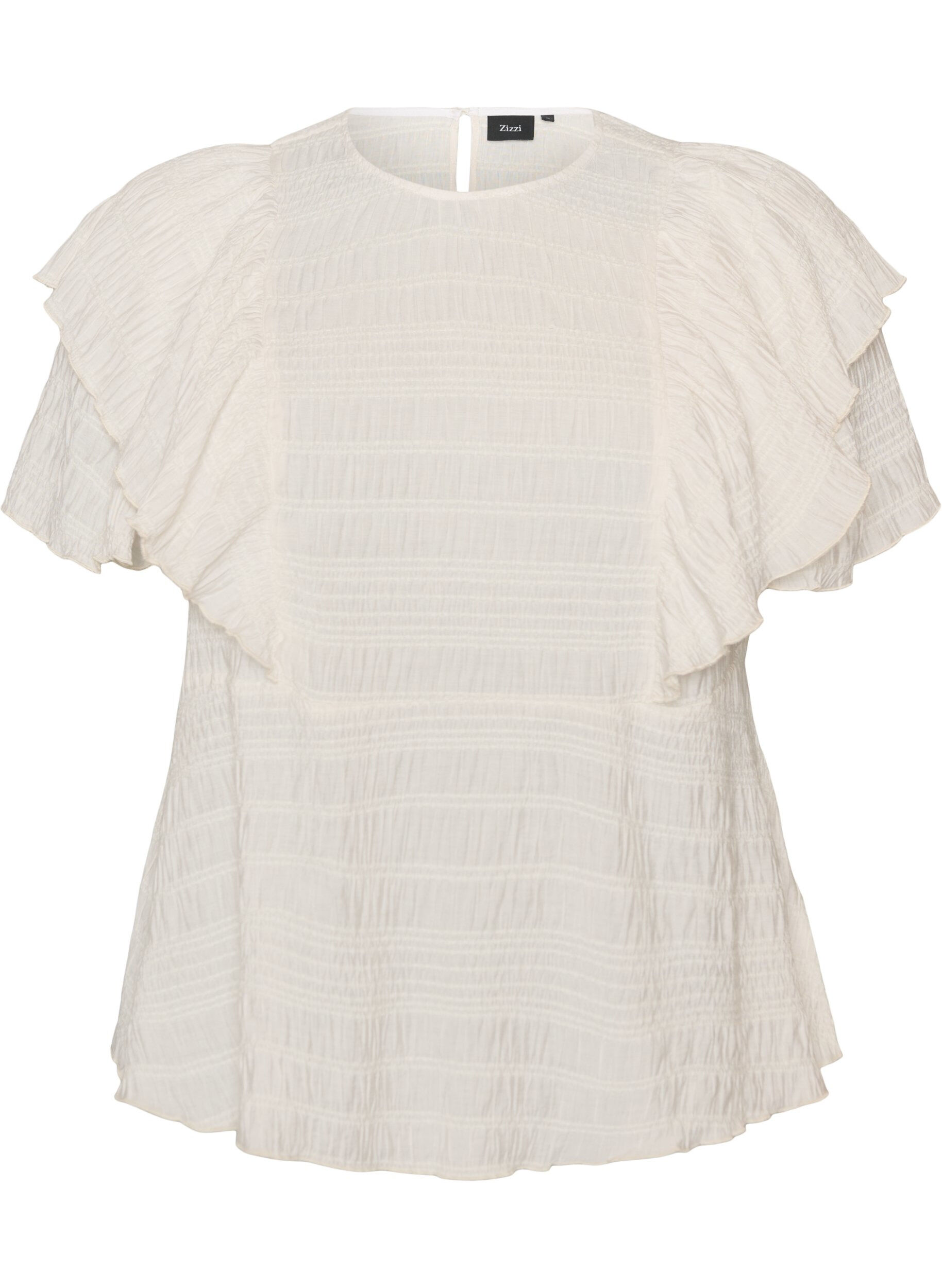 ZizziBlouse met smockstructuur en ruchesmouwen, Vanille, Packshot image number 0
