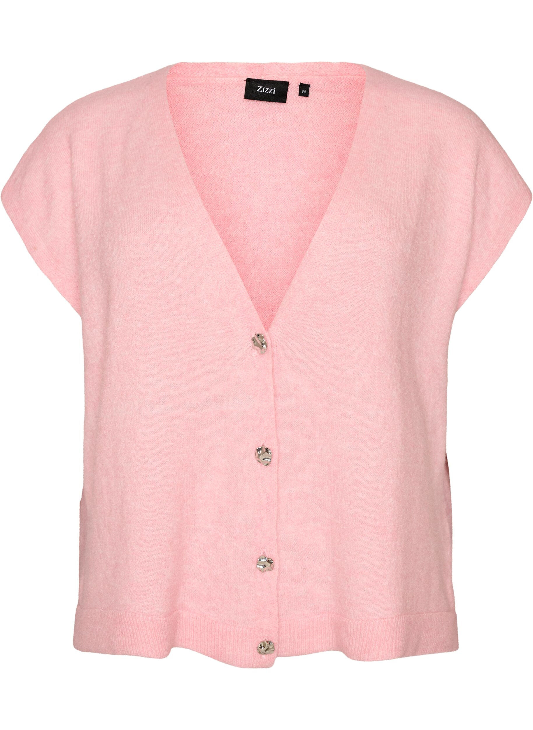 ZizziGebreid gilet met V-hals en decoratieve knopen, Roze, Packshot image number 0