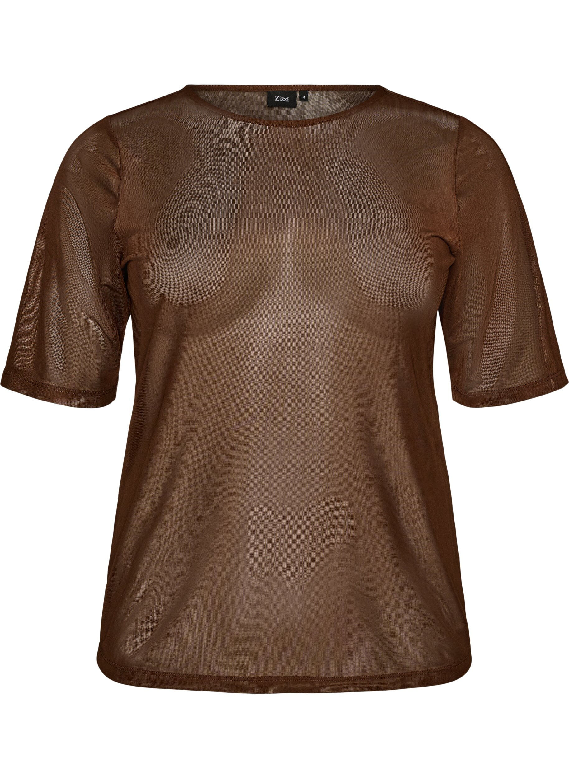 ZizziMesh top met korte mouwen en ronde hals, Bruin, Packshot image number 0