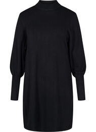 Gebreide jurk in viscosemix met ballonmouwen, Black