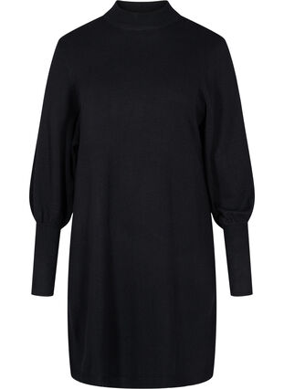 Gebreide jurk in viscosemix met ballonmouwen, Black, Packshot image number 0
