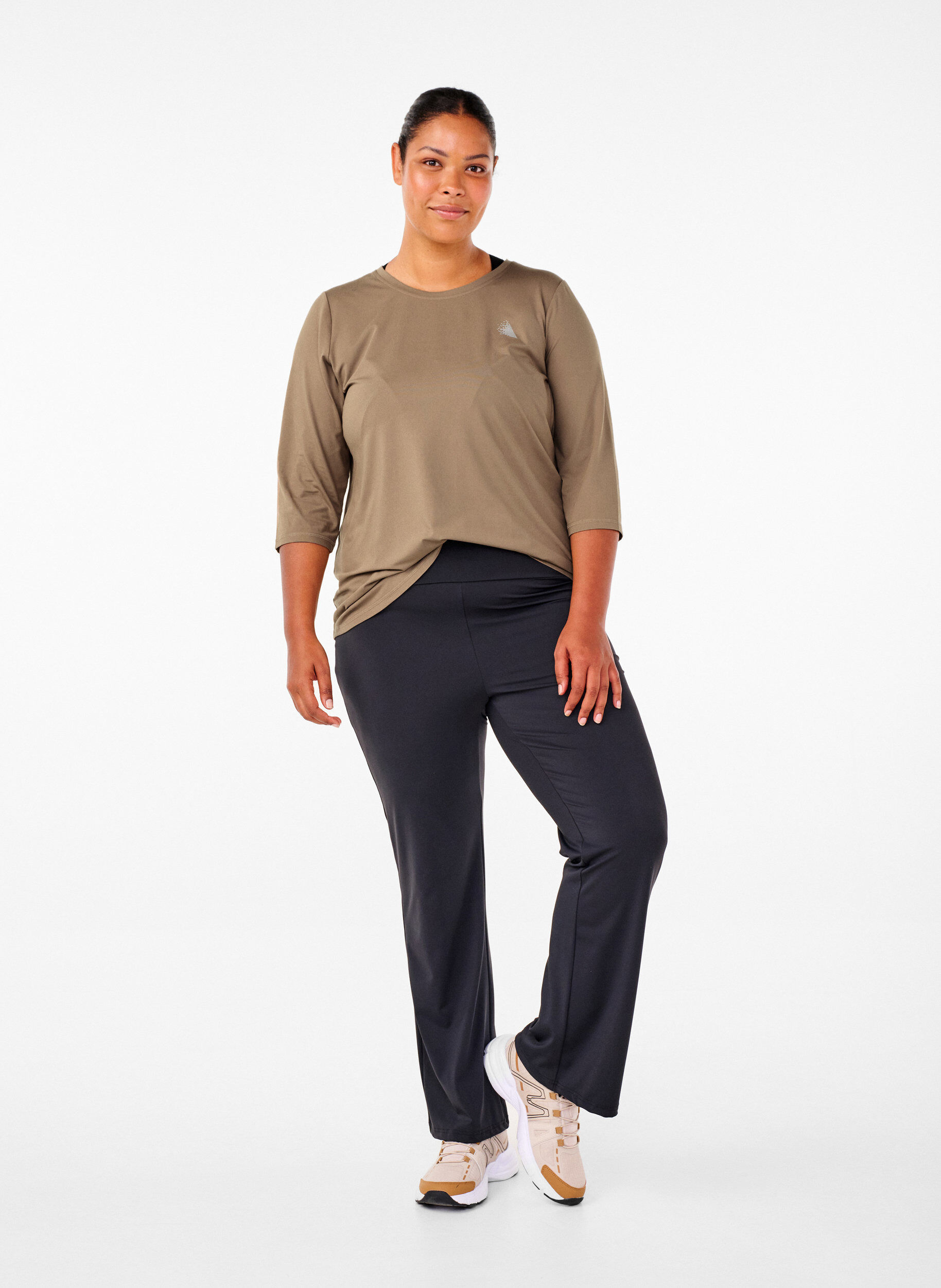 Zizzi Training blouse met 3/4 mouwen, Beige, Model image number 1